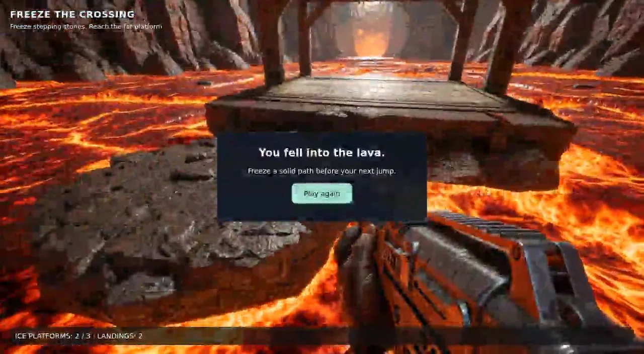Надпись «You fell into the lava» поверх кадра