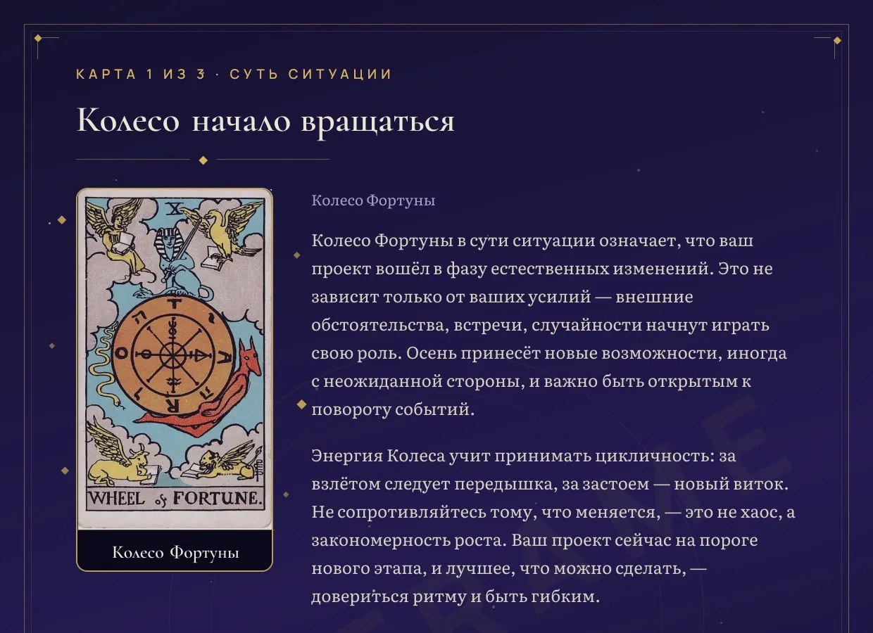 Страница карты «Колесо Фортуны»